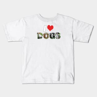 I love (heart) dogs - mixed dog breed oil painting word art Kids T-Shirt